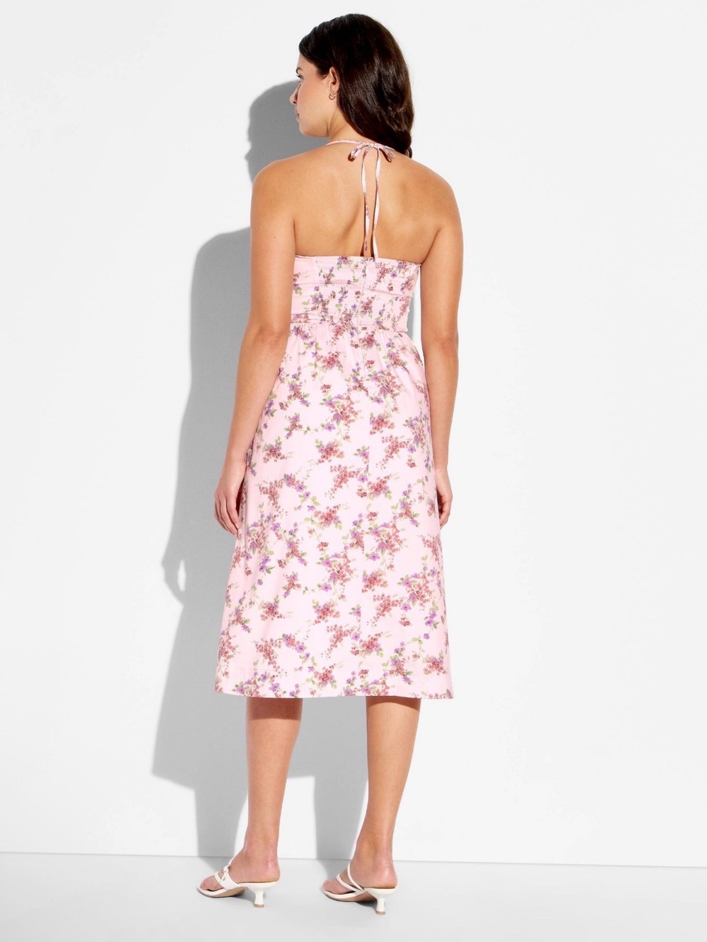 Wild Fable Fit and Flare Babydoll Midi A-Line Strapless Pink Floral Midi Dress S - Picture 2 of 12